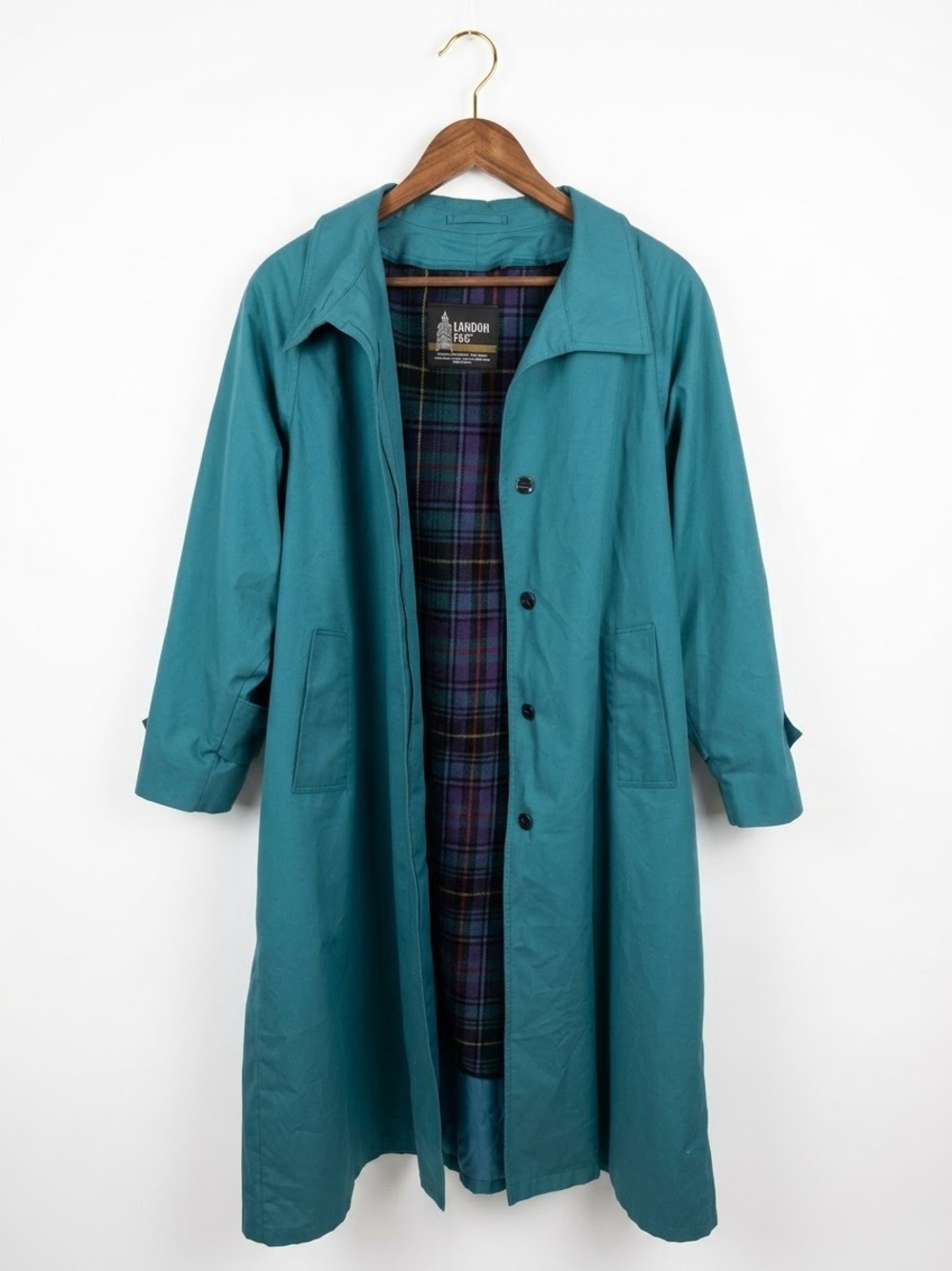 London Fog Teal Long Trench Coat for Women